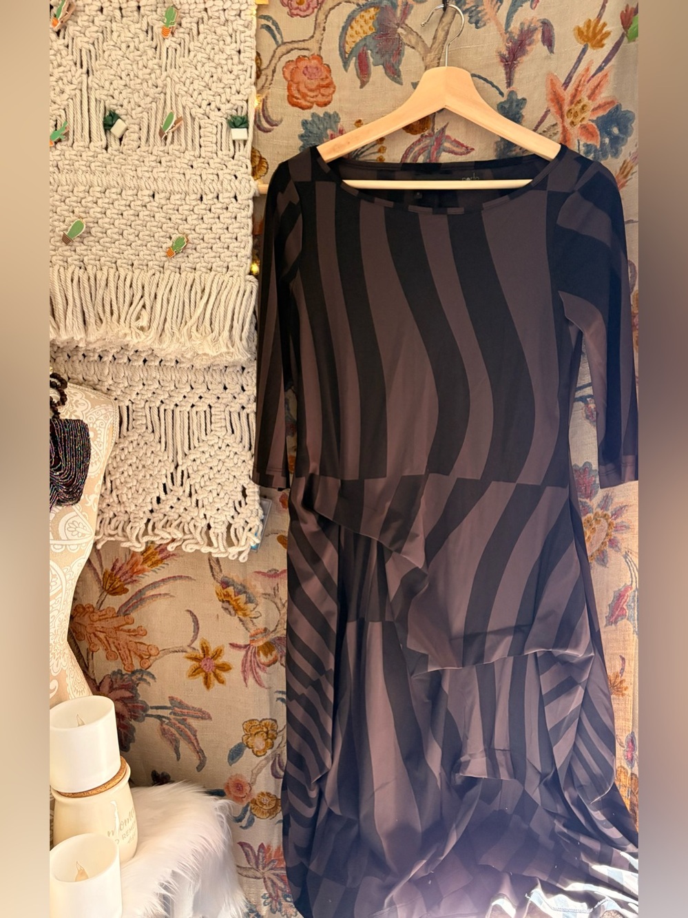 Black & Brown Striped Long Sleeve Layered Dress